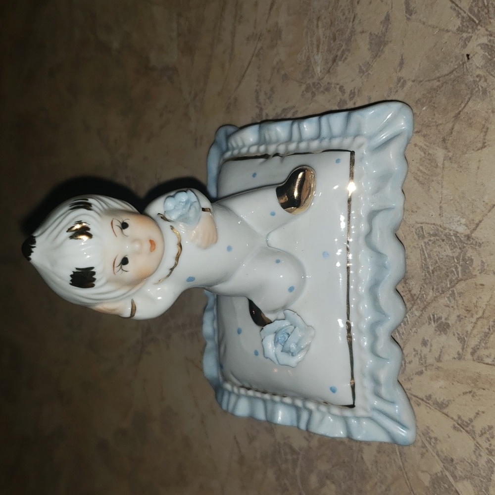 Vintage nursery gift, baby boy on cushion,  porcelain figurine